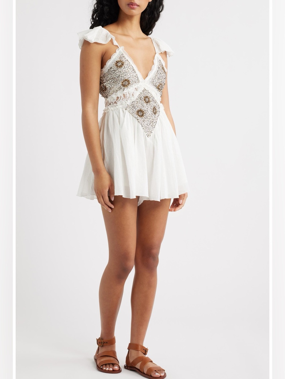 NWT Free People Enchanted Beaded Cotton Gauze Romper Size Medium